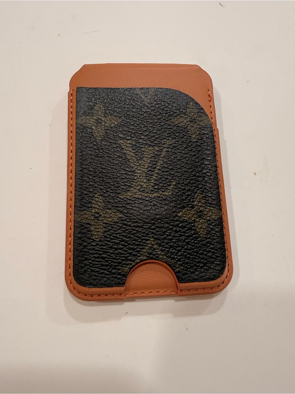 Upcycled Luxury Monogram Magnetic Phone Card Holder Wallet Case in Brown